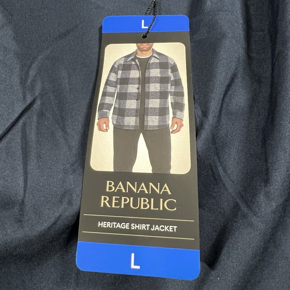 Banana Republic Jacket Mens L Blue Heritage Buffalo Plaid Shacket Pockets - Picture 5 of 11